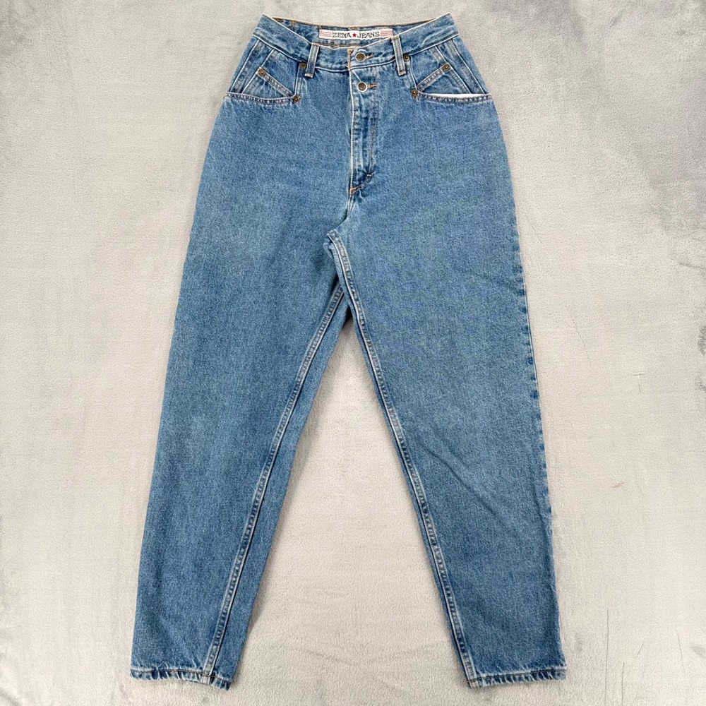 Vintage Zena Mom Jeans High Waisted Tapered Leg Medium Wash Blue Denim Womens 8